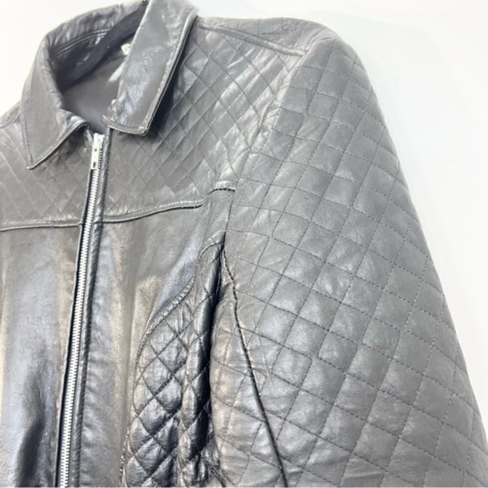 Black quilted leather 3/4 length belted jacket M - Picture 7 of 15